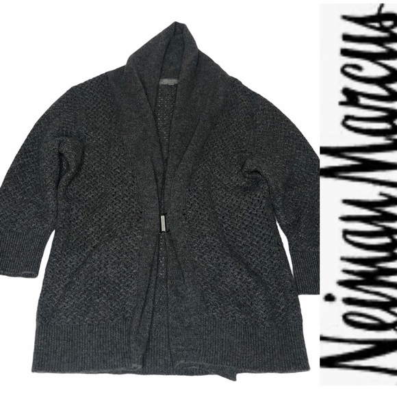 FINAL Last Chance NeimanMarcus Gray Cashmere Clip Cardigan L runs sm - Picture 2 of 16